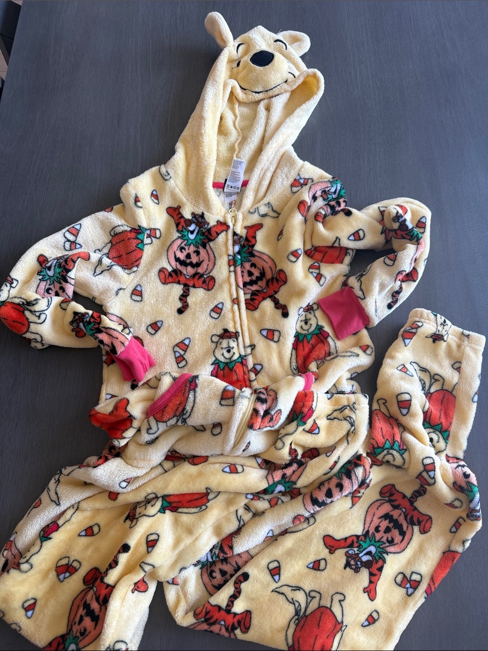 Disney Yellow Winnie the Pooh Halloween Plush Hooded Onesie Pajamas